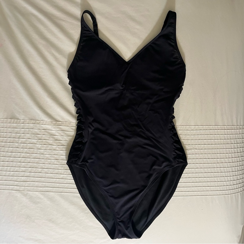 Perfect Black One Piece Swimsuit with Side and Back Cutouts, adjustable straps